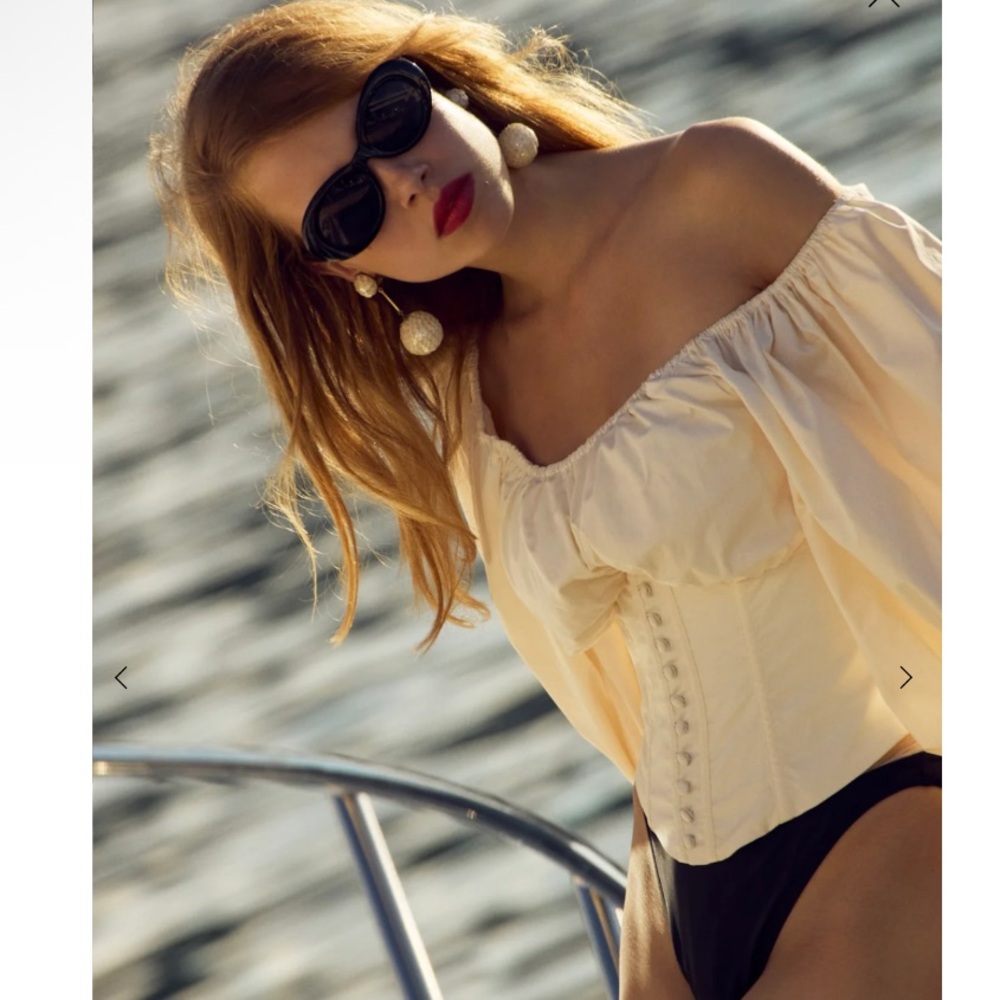 For Love & Lemons Marion Puff Sleeve Romantic Boned Corset Top Ivory Large NEW - Picture 10 of 14